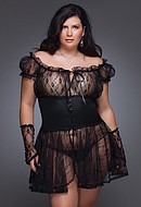 Floral print lace babydoll with lycra waistband, plus size